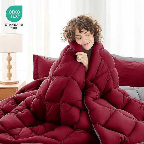 Miniatura 339 de MUXHOMO Juego de edredón Queen de 7 piezas, cama reversible en una bolsa, tamaño Queen, juego de ropa de cama para todas las estaciones con edredón