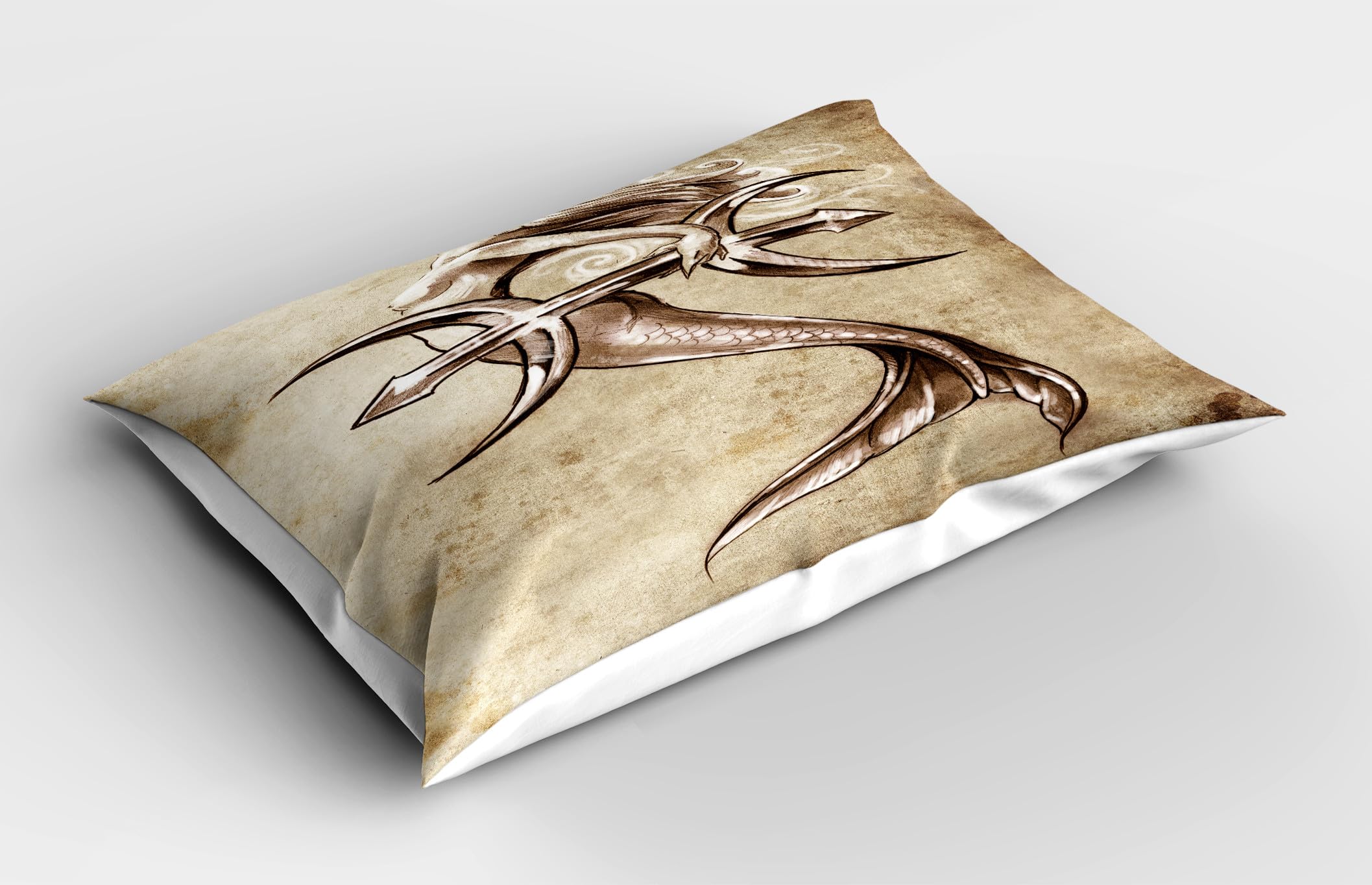 Ambesonne Mermaid Pillow Sham Set of 2, Vintage Girl in The Sea an Anchor Mythical Aquatic Creature Graphic Art, Quality Microfiber Bedding Item for All Seasons, 30