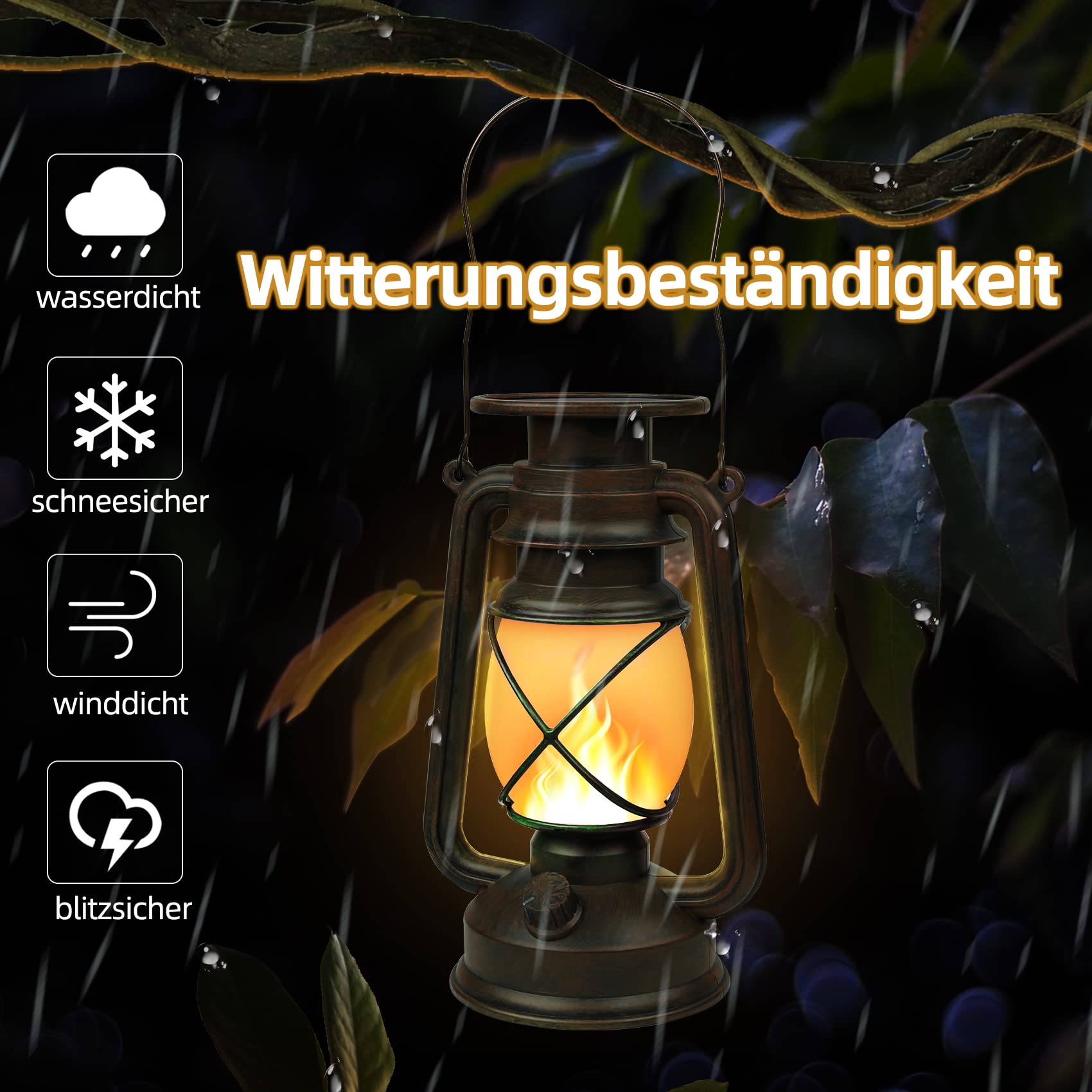 Shinmax Solarlaterne Outdoor Hängend, Solar Laterne Garten IP44 Wasserdicht mit Flammeneffekt, Retro LED Sturmleuchte mit Auto Ein/Aus, 1200mAh Solarleuchte für Terrasse Balkon Camping Deko