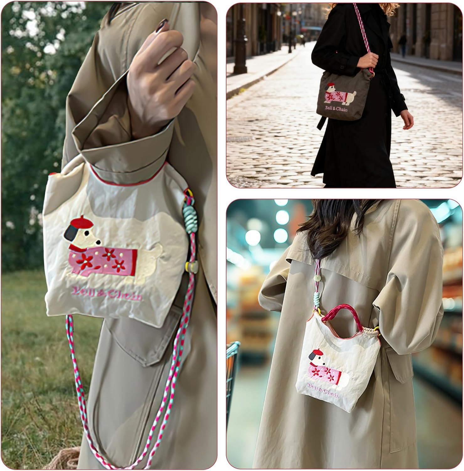 4-Pack Women’s Small Fashion Handbags – Embroidered Dachshund Tote, Crossbody & Mini Purse for Phone and Everyday Essentials