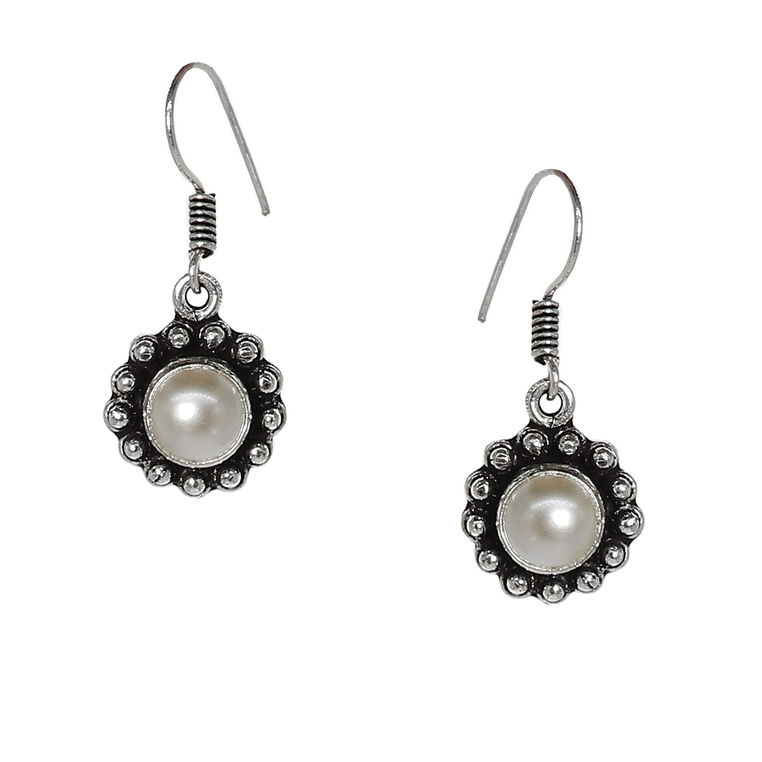 El Regalo Oxidized Silver Plated Tibetan Boho Earrings - Ethnic Tribal Gypsy Drop Pearl Earring for Girls & Women: Christmas Gift for Her (Round Flower) (B082PKTW5V) Amazon Price History, Amazon Price Tracker