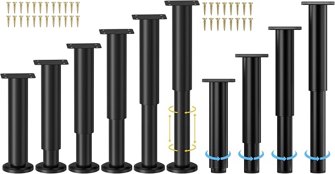 Wlrrcwdttc 6 Pcs Large Base Adjustable Height Bed Support Legs 7-12.2 inch + 4 Pcs Small Base Adjustable Bed Support Legs 7-12.6 inch for Bed Frame/Center Slat/Furniture/Sofa/Dresser/Couch/Chair/Table