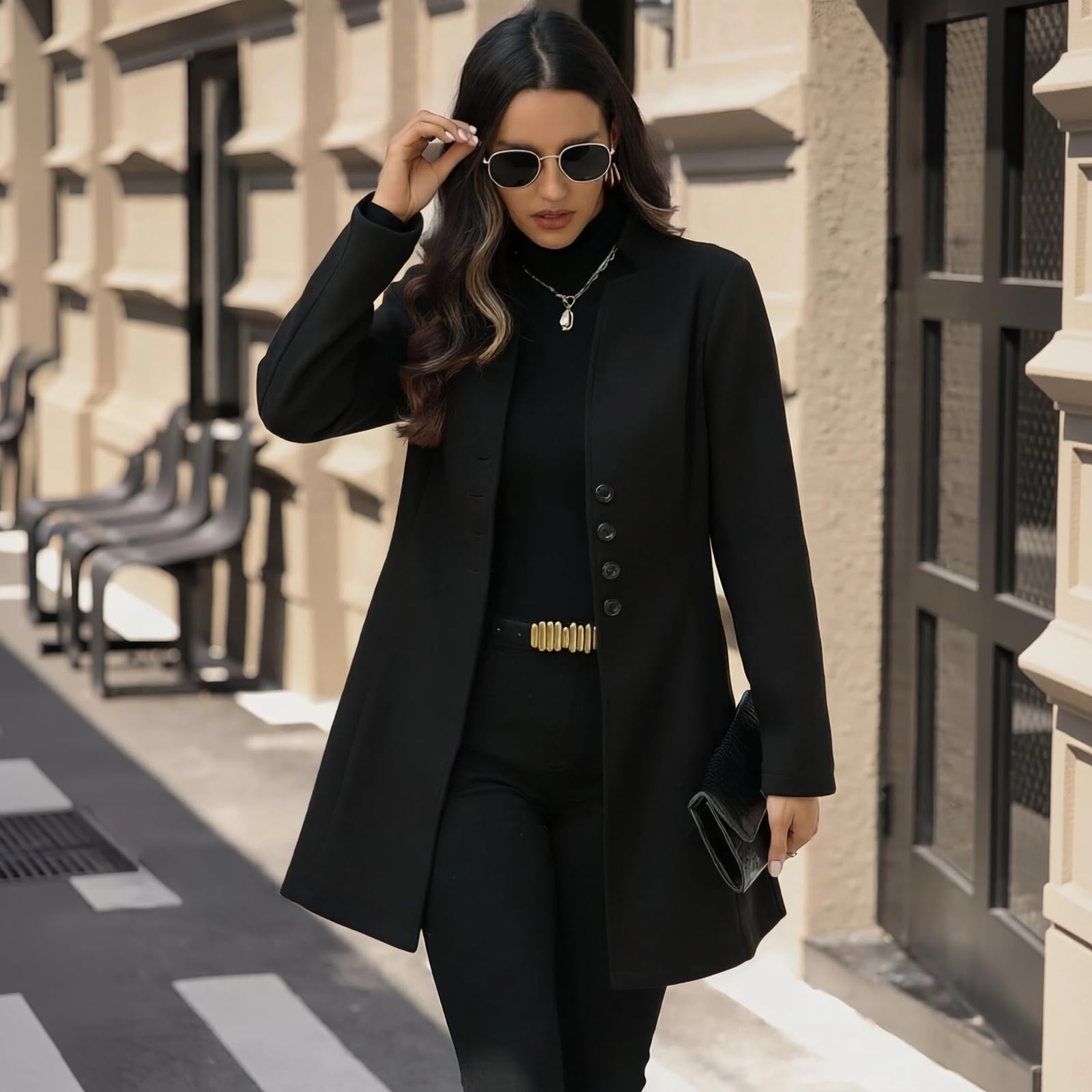 Wintermantel Damen Elegant Wollmantel Lang Winterjacke Mit Knöpfen