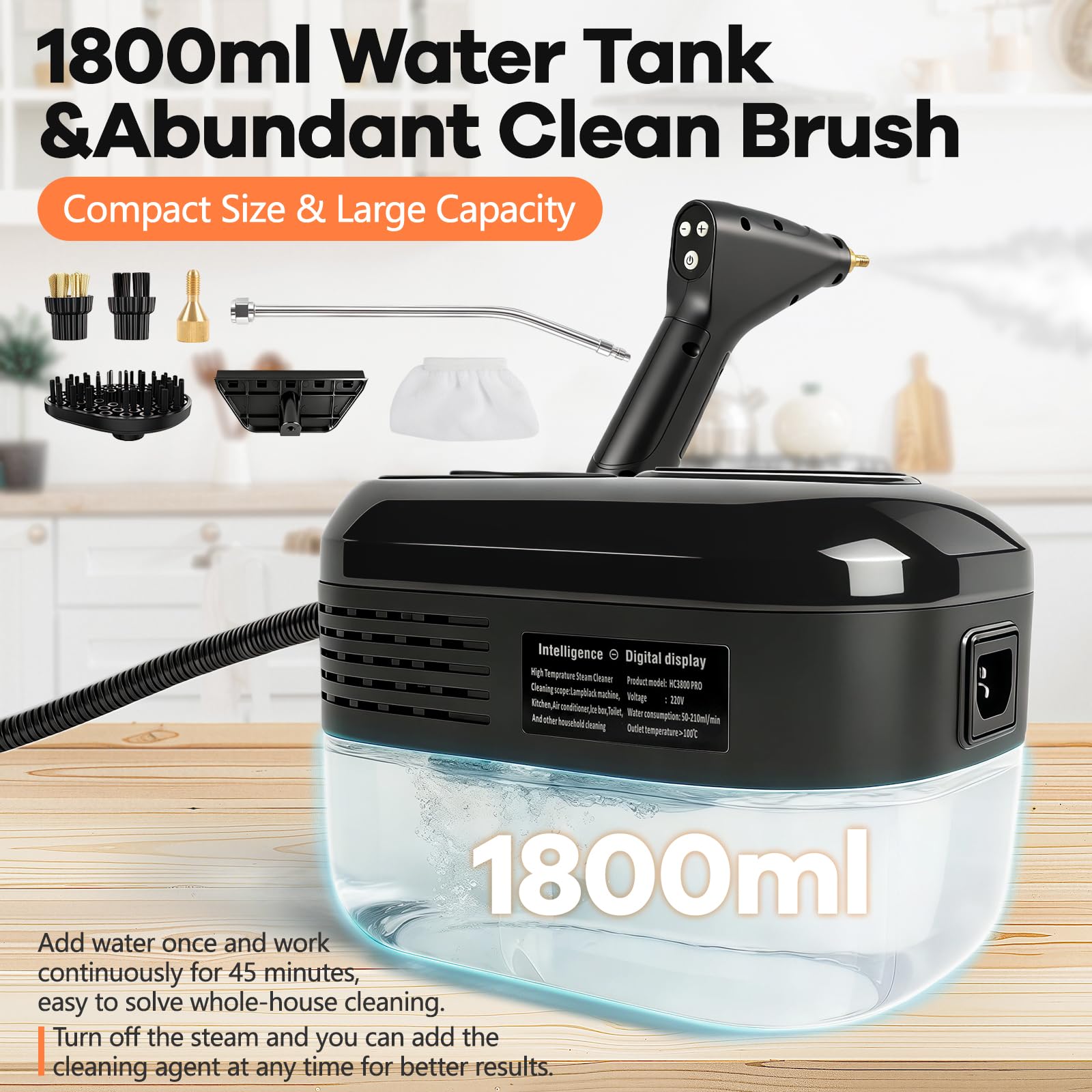 Dampfreiniger 2500W Dampfreiniger Handgerät mit 1.8L Wassertank