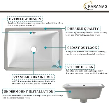 16 Inch Undermount Bathroom Sink Small Rectangle Undermount Sink White Ceramic Under Counter Bathroom Sinks with Overflow (15.70x11.69)