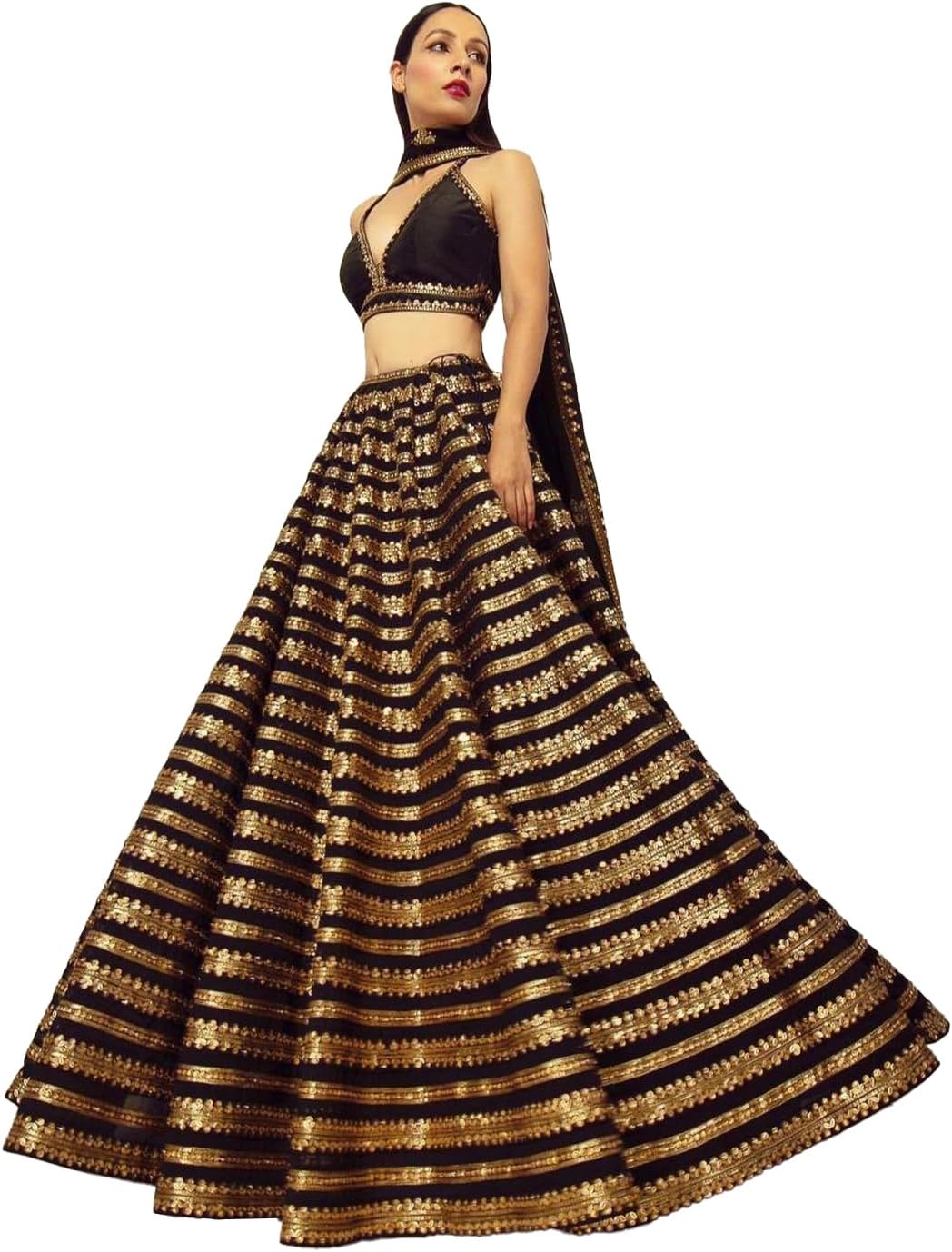 TRENDMALLS Silk Embroidery Lehenga Choli with Dupatta For Women (L251-Black-SemiStitch-FreeSize)