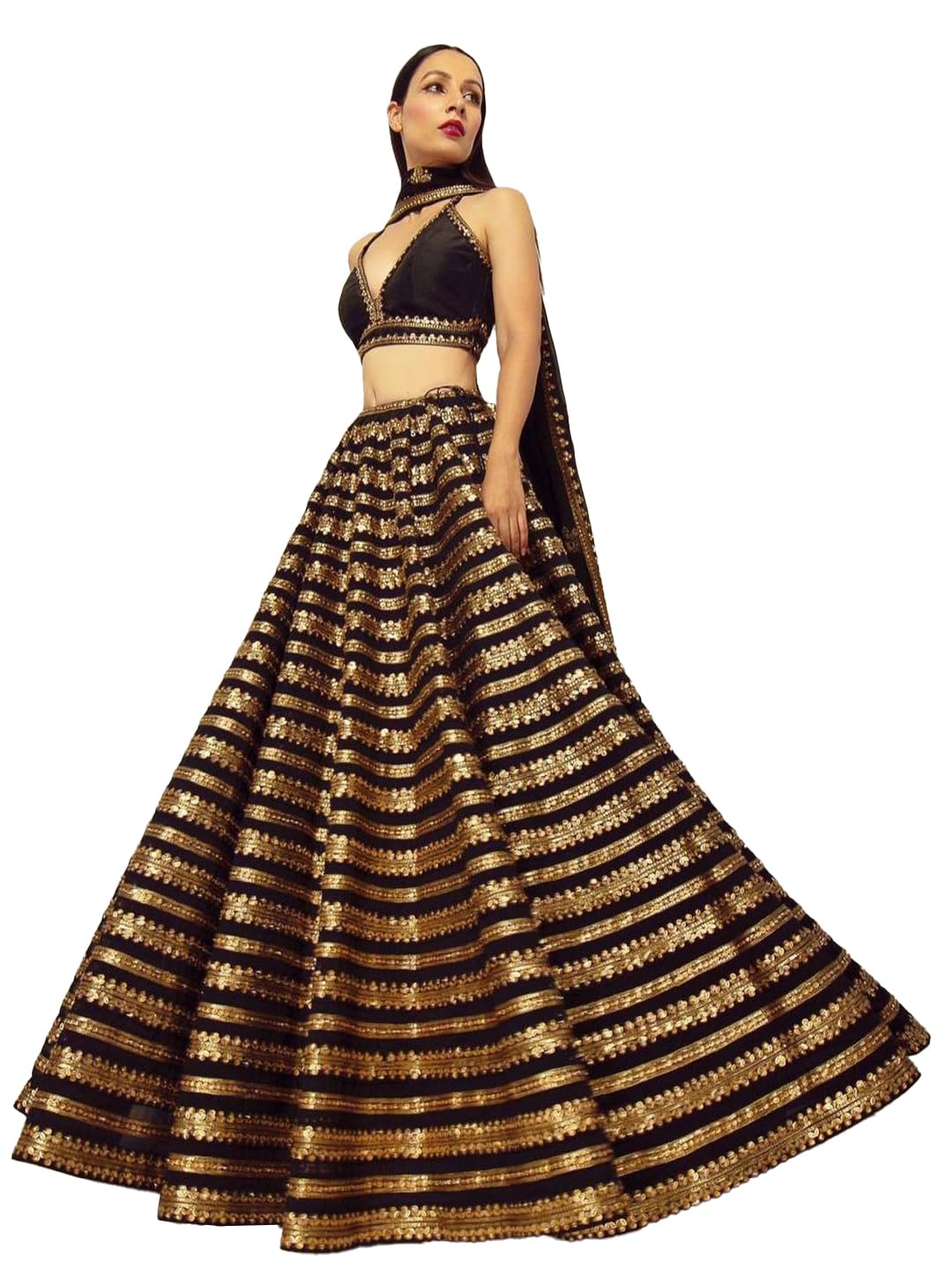 trendmalls Women's Silk Embroidery Lehenga Choli With Dupatta (L251-Black, Semi stitched)-picture-20
