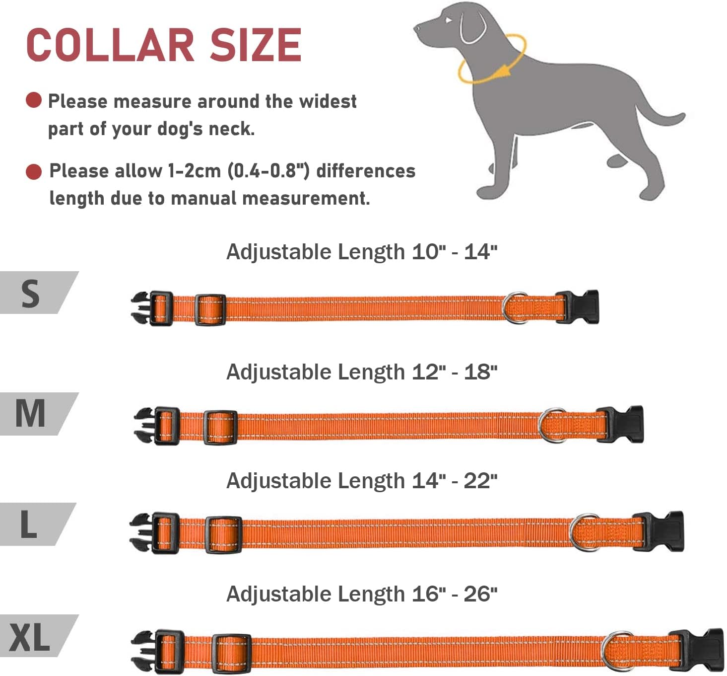 Reflective Dog Collar with Buckle Adjustable Safety Nylon Collars for Small Medium Large Dogs, Orange M : Pet Supplies