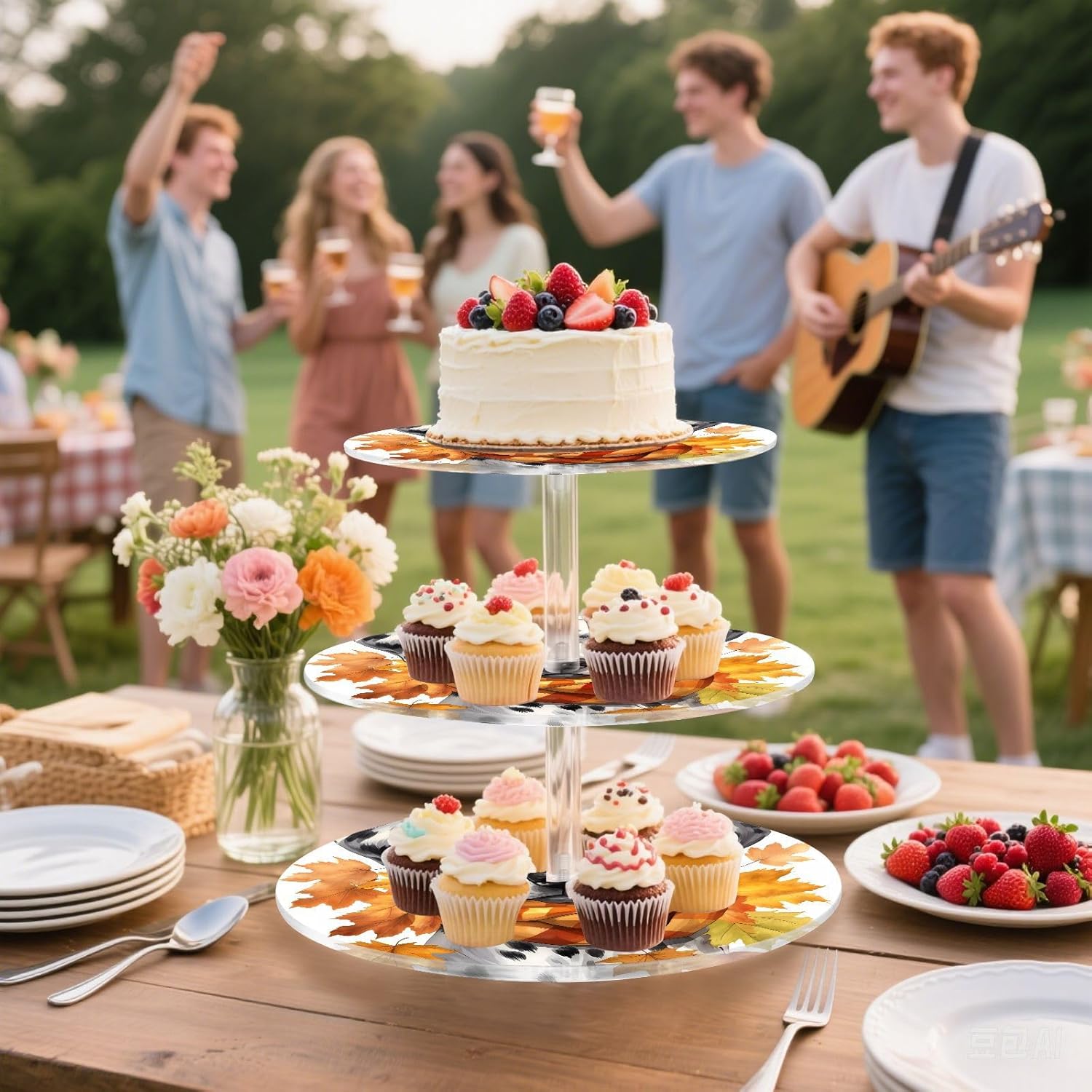 3 Tier Cupcake Stand Dog Maple Leaves Scarf Acrylic Tower Tiered Tray Stand for Wedding Birthday Party Decoration