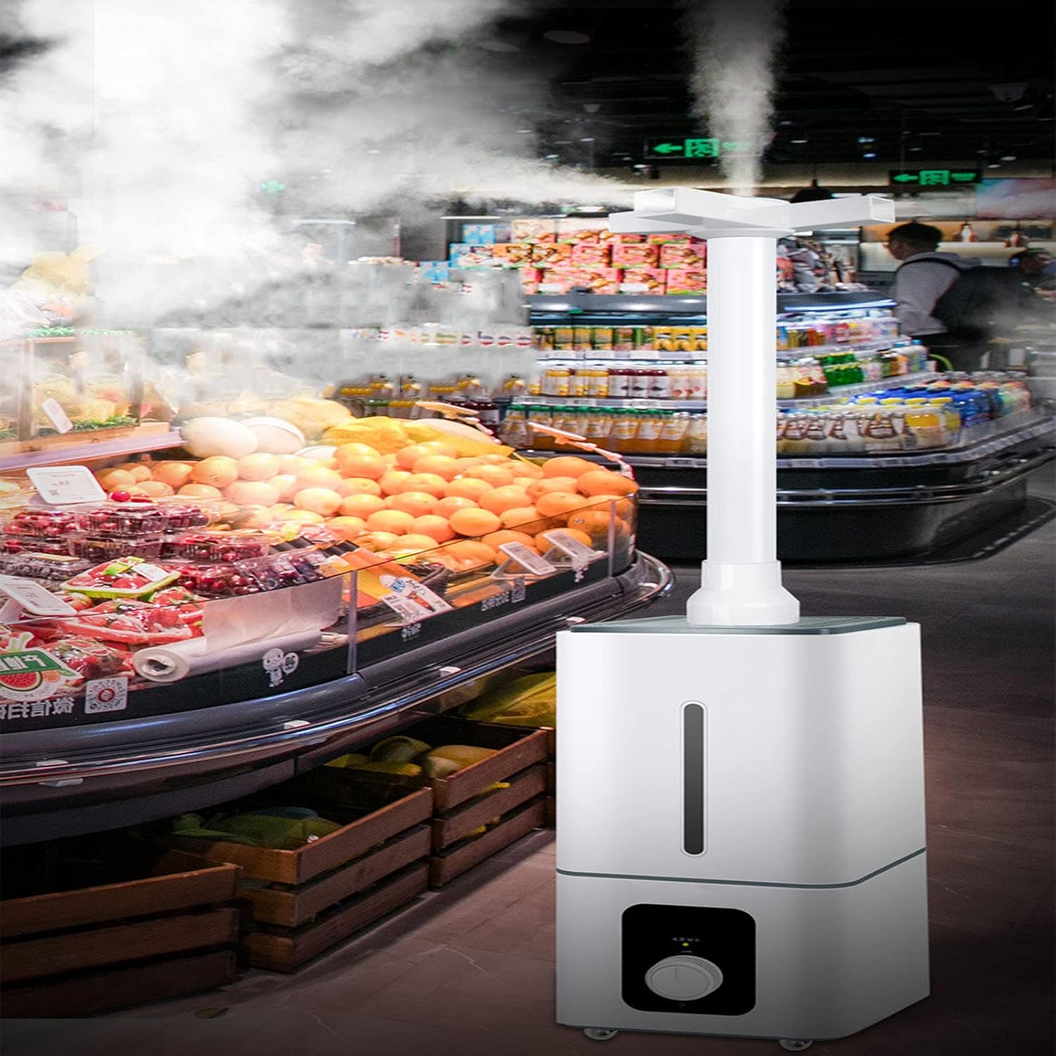 Ultra Humidifier Evaporative Infrared Remote Control Large Capacity Large Spray Adjustable Mist Mode Waterless Auto Shut Off Suitable Fruit and Vegetable Supermarket (Smart)