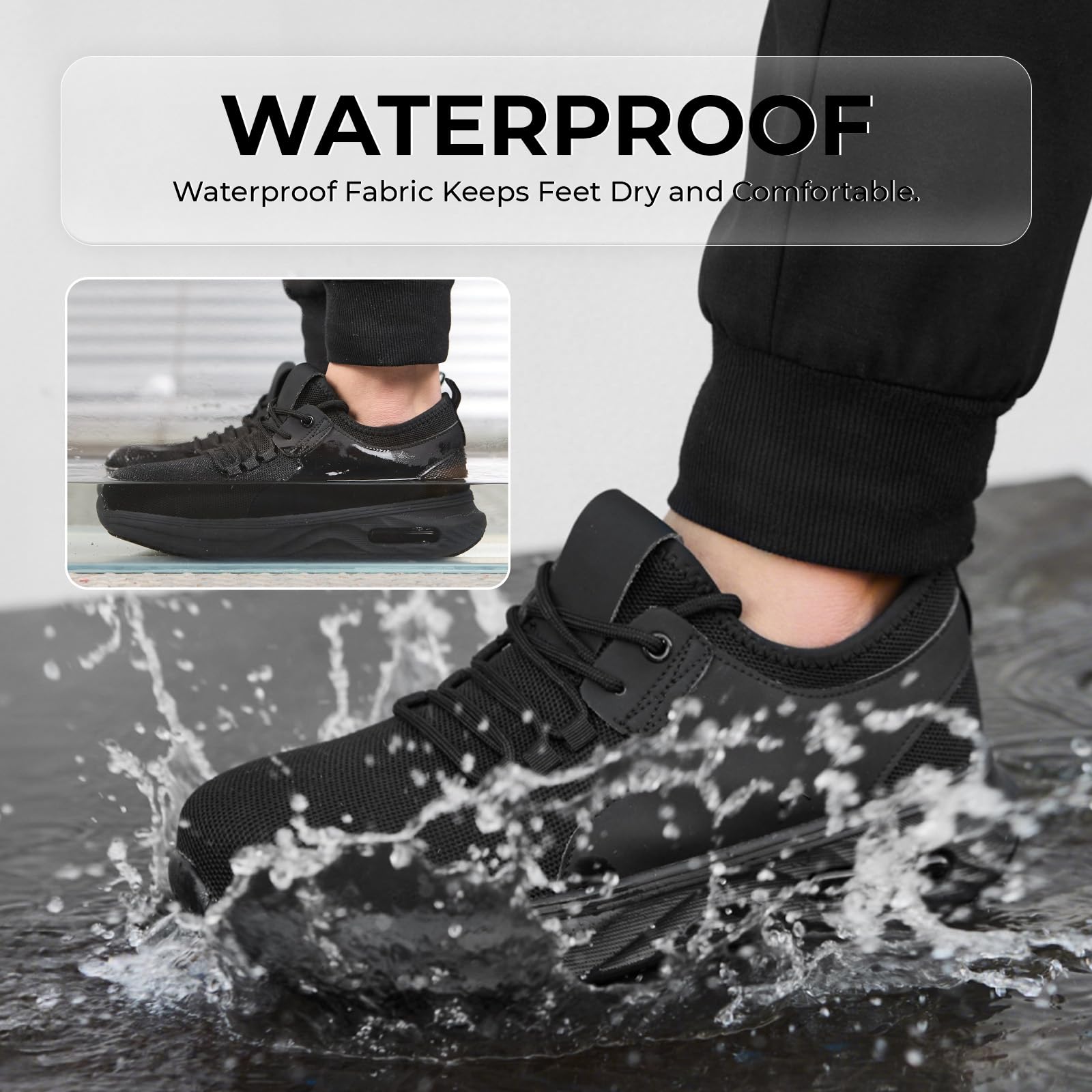 Ulogu Wide Steel Toe Shoes for Men Women Waterproof Thick Sole Non Slip Safety Sneakers Comfortable Puncture Proof Indestructible Work Shoe - 5