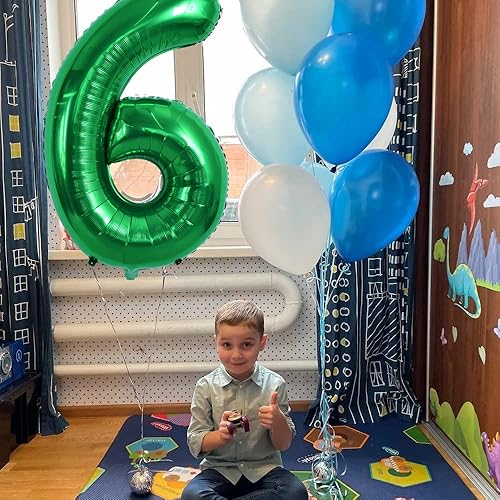 Miniatura 3 de TONIFUL Globo verde oscuro de 40 pulgadas con números grandes del 0 al 9, decoración de fiesta de cumpleaños, globo de aluminio Mylar número 6