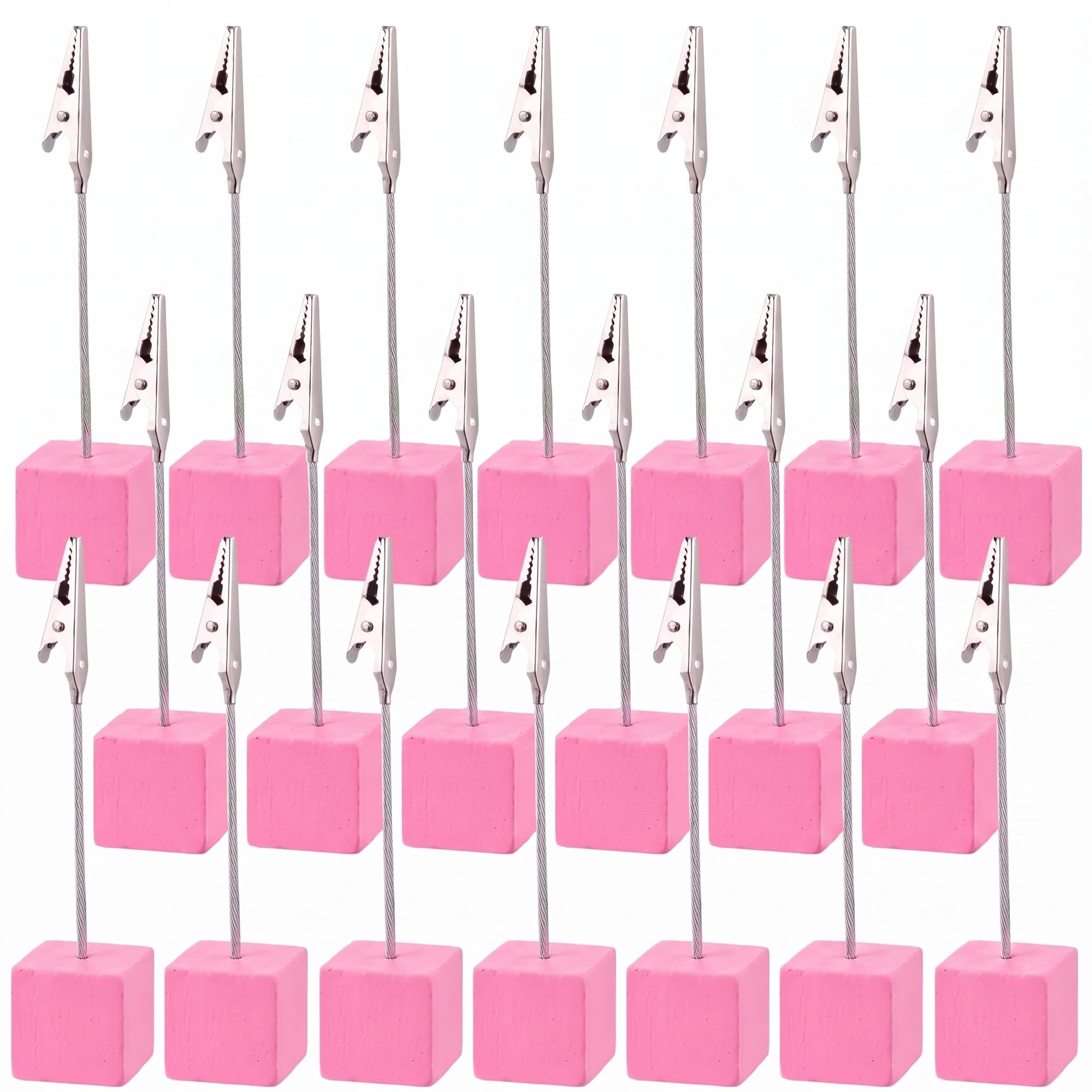 20 Pcs Cube Base Memo Clip Holder with Alligator Clip, Pink
