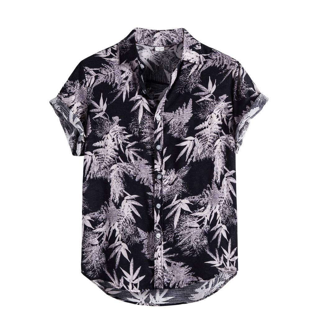 HUTcPNy Camisas Hawaianas de Hombre Camisa Hawaiana con Estampado Informal de Manga Corta éTnica de Lino para Hombre