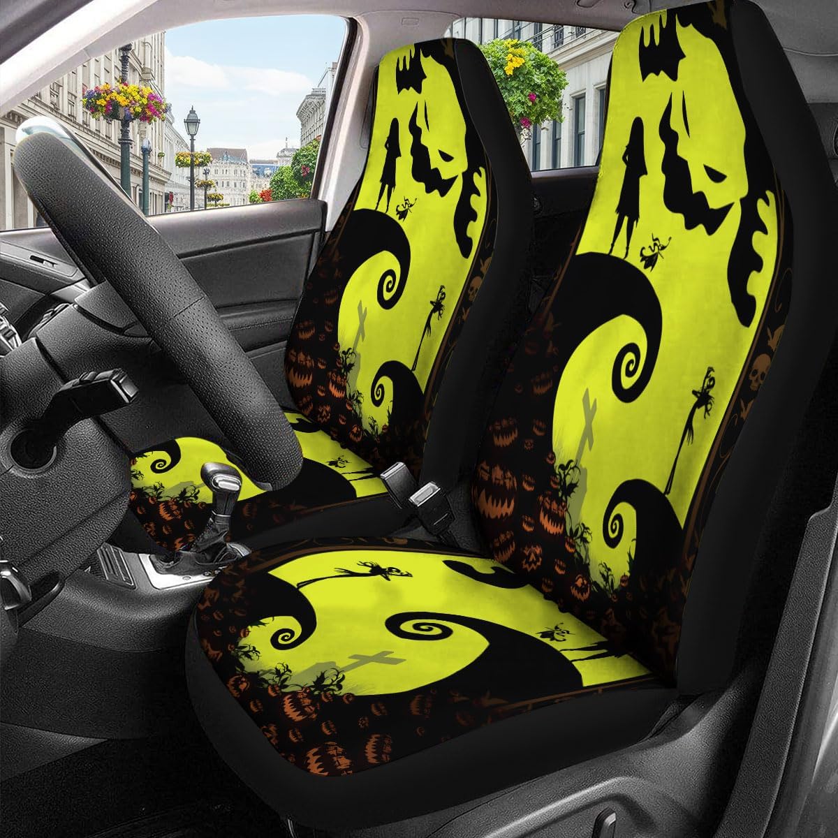 GENANY Horror Car Seat Covers Set of 2, Horror Breathable Front Seat Covers for Truck Sedan SUV, Couple Car Accessories, Horror Gift for Women Men
