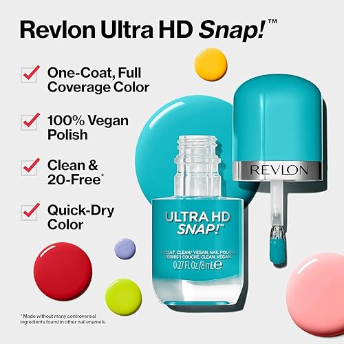 Miniatura 2 de REVLON Esmalte de uñas Ultra HD a presión, color de uñas brillante, fórmula 100% vegana, no necesita base ni capa superior, 010 Marigold Maven, 0.27