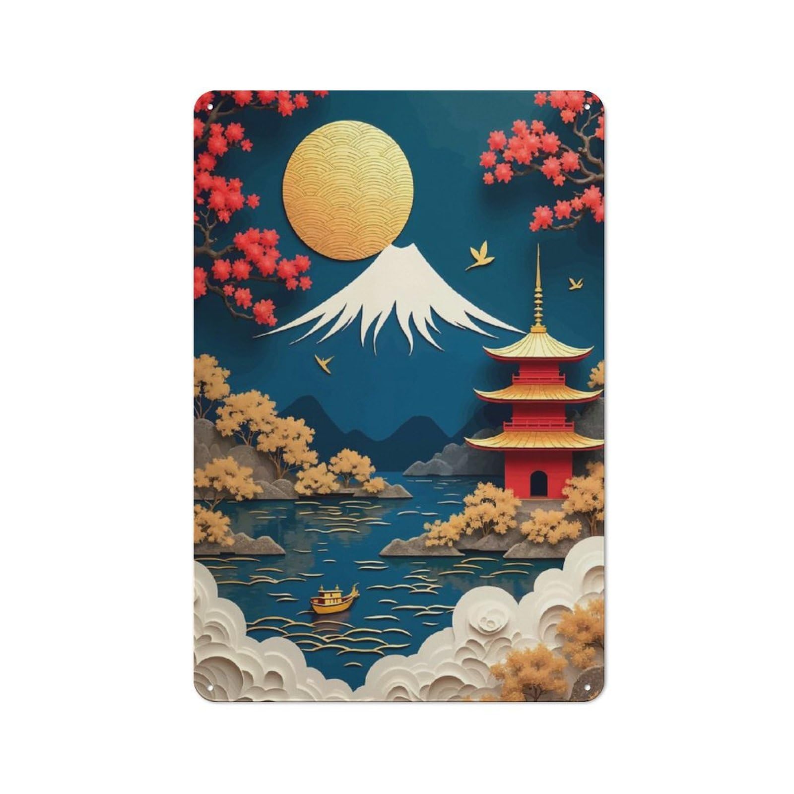 Vintage Vintage Japanese Landscape Vintage Tin Sign 30x20cm, Cafe Wall Decor for Bakery, Diner, Cafe Or Family Room