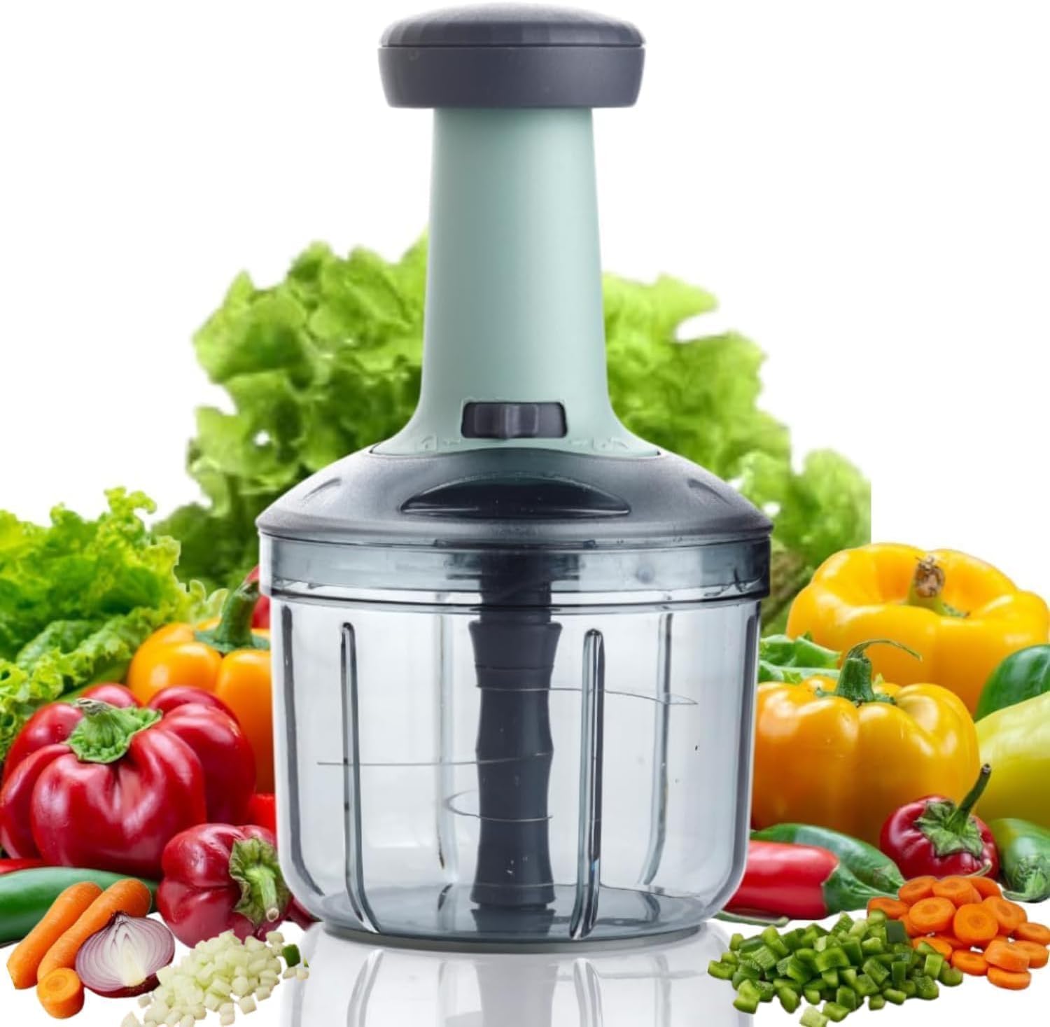 Quick Mart Chopper for Kitchen Use, 1000ml Push Chopper with 5 Blades, Vegetable Cutter Kitchen Accessories Items for Home Cutting Vegetables, Onion, Ginger, Garlic, Salad, Tomato, Potato