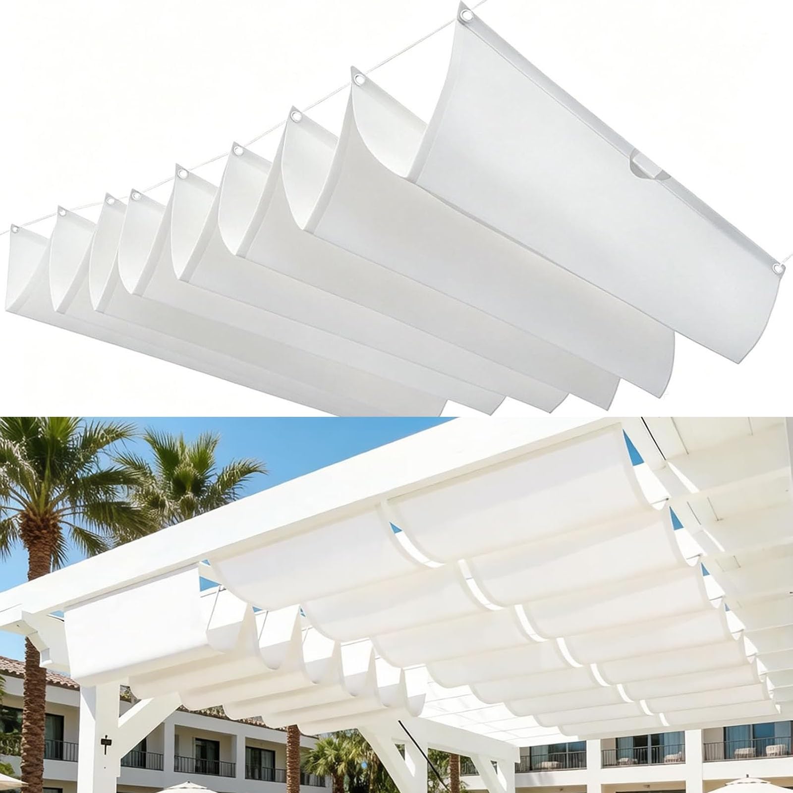 Voile ombrage vague haut de gamme blanc 140x650 cm rectangulaire durable