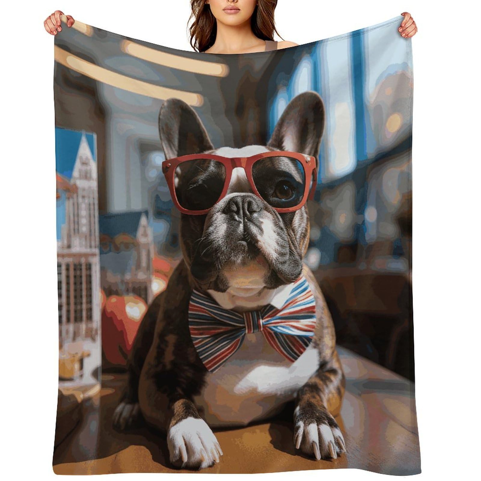 Fekiloot Style French Bulldog Wearing Sunglasses Throw Blankets Camping Blanket40"X50"