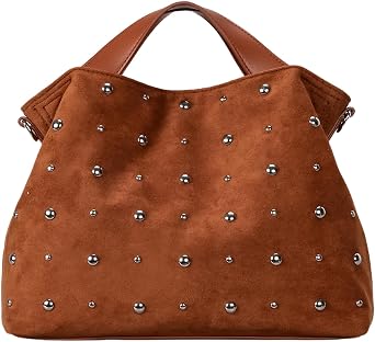 Suede Purse for Women Trendy Vintage Faux Suede Tote Bags Studded Crossbody Purse with Long Shoulder Strap