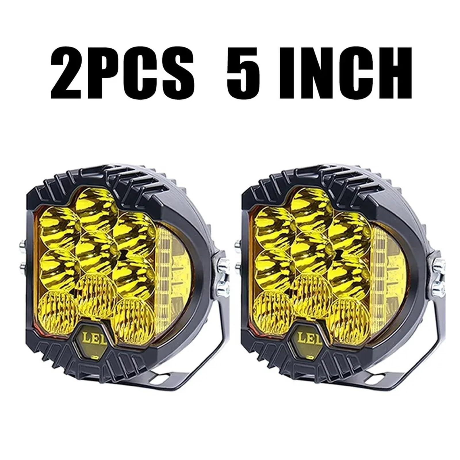 Faros Antiniebla Luz Antiniebla LED Adicional 7,5 Pulgadas Conducción Combinación Luces Auxiliares Focos Trabajo Camiones 12V 24V Para Jeep Todoterrenos 4x4 ATV UTV Luces Antiniebla(Yellow-5INCH-2PCS)