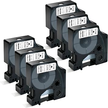 TITBIT 6 Pack LM160 LM150 Tape White Replacement for DYMO Label Maker Tape Refills D1 45013 A45013 S0720530 Label Cassettes,Black on White,1/2" x 23 ,for DYMO LabelManager 210D 280 360D 420 500TS