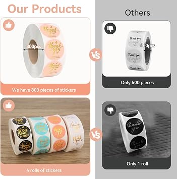 WEGAZ-3200 Pcs 1-Inch Thank You Stickers for Small Business,Thank You Stickers for Packaging, Business Supplies,4 Colors * 800 Sheets