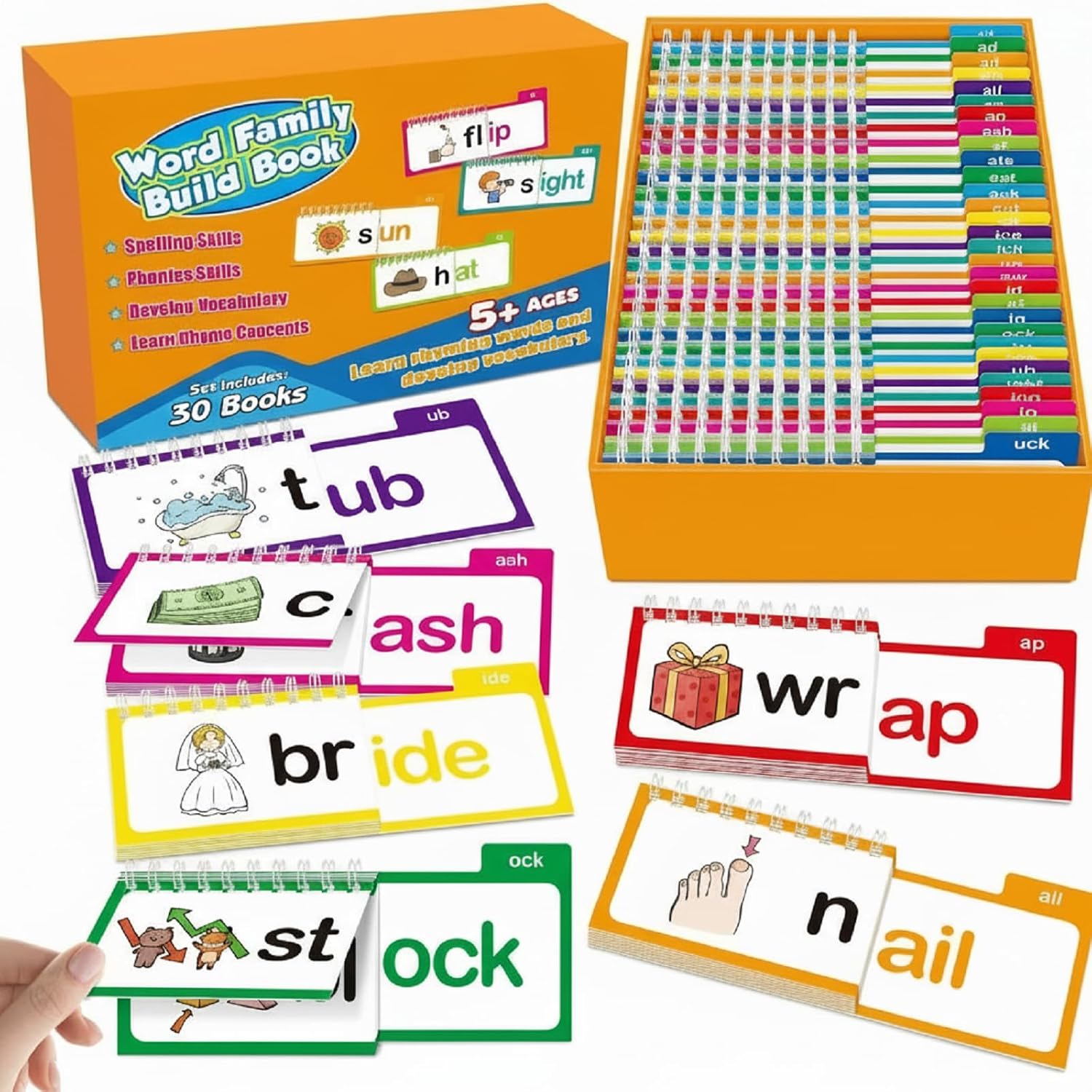 Word Family Build Book, 30 Read and Rhyme Flip Books, Sight Words Phonics Flash Cards, Learn to Read Classroom Homeschool Preschool Learning Activity