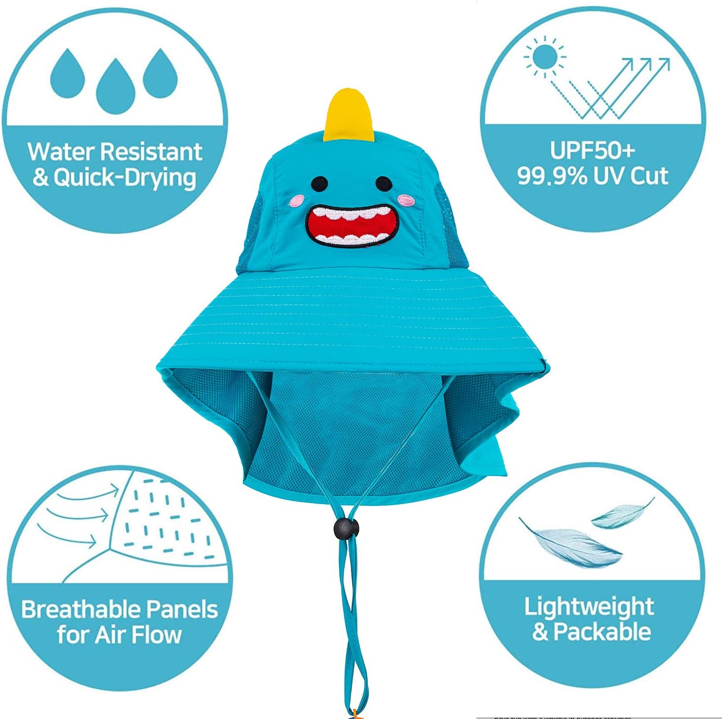 Kids Sun Hat UPF 50+ Boy Girl Protection Hat Wide Brim Beach Hats with Mesh and Adjustable Chin Strap - Image 3