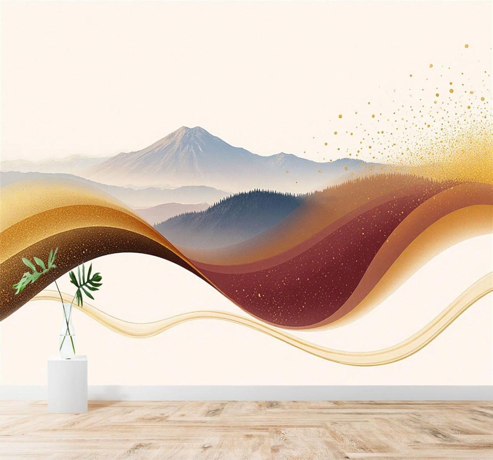 XLMING Abstract Aesthetic Mountain Scenery Golden Waves Misty Hills 3D Wallpaper Silky Texture Home Study Office Grey Dining Room Sofa Bedroom Living Room TV Backdrop-400cm×280cm