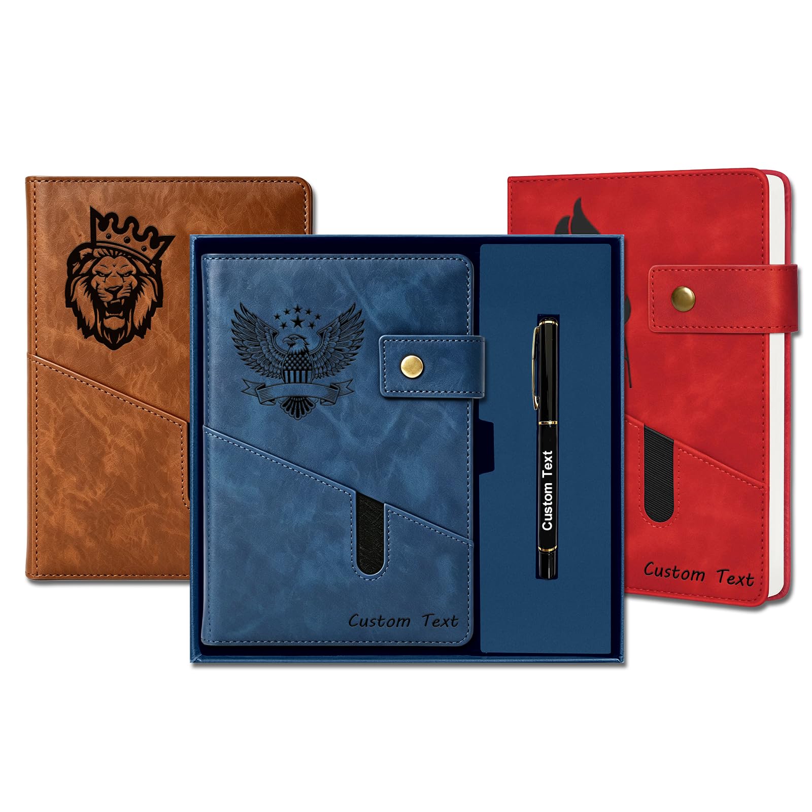 WFE Personalized Custom Notebook A5 Professional Business Leather Notebook 21 x 15 cm Lined Office Journal 200 Pages Personalized Diary for Men Women Work School