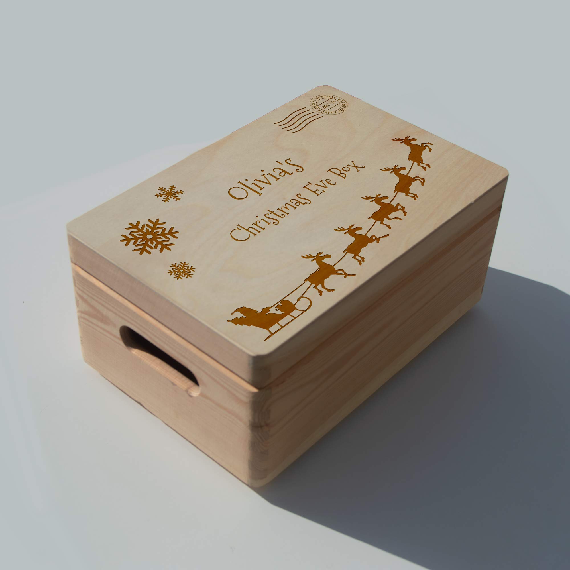 Bespoke Personalised Laser Engraved Solid Pine Wooden Christmas Eve Box Xmas (Style 1)