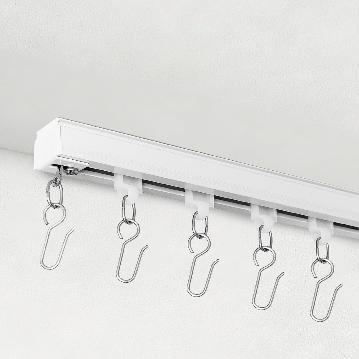 Ceiling Curtain Track, Curtain Track Ceiling Mount, Ceiling Mounted Curtain Track Rails System for Sliding Curtains, Room Divider Curtains Rod Wall Mount for Living Room Bedroom Office, White, 12FT