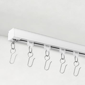 Ceiling Curtain Track Ceiling/Wall Mounted Curtain Track Rails System for Sliding Curtains Room Divider Curtains Tracks/Rod for Living Room Bedroom Office Shower Outdoor Curtain White 9ft
