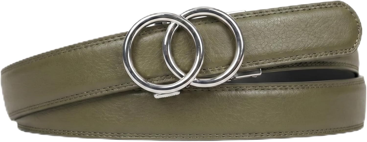 Bella Belts - Modern Belt - Silver Buckle - No Hole Ratchet Belt for Women - Adjustable Leather Belt - One Size Fits All