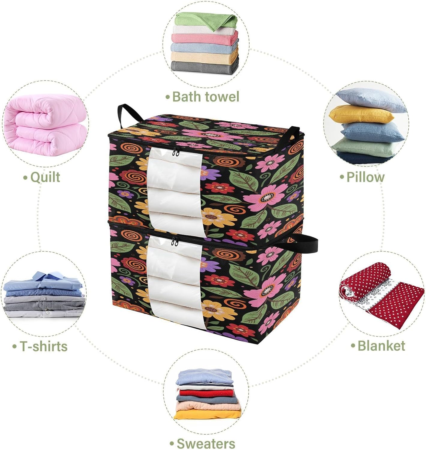 2 Pack Bed Sheet Storage Box Foldable Bohemian Colorful Flowers Bags For Closet Foldable Closet Bookshelf Organizer Portable Storage Cabinet M image 5