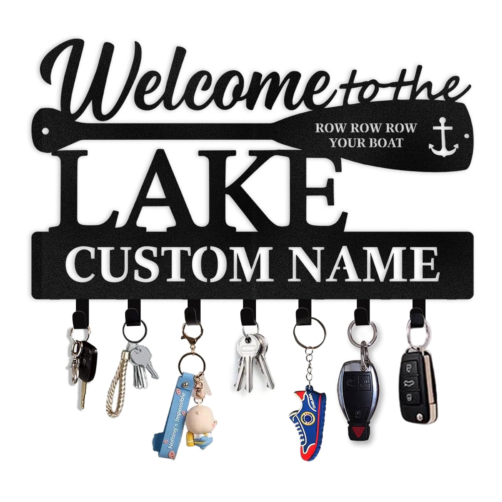Personalized Rowing Key Holder Wall Mount, Lake Metal Key Hanger for Wall, Custom Name Camping Keys Hanger Gifts for Family, Decorative Paddle Board Keys Hooks Color03