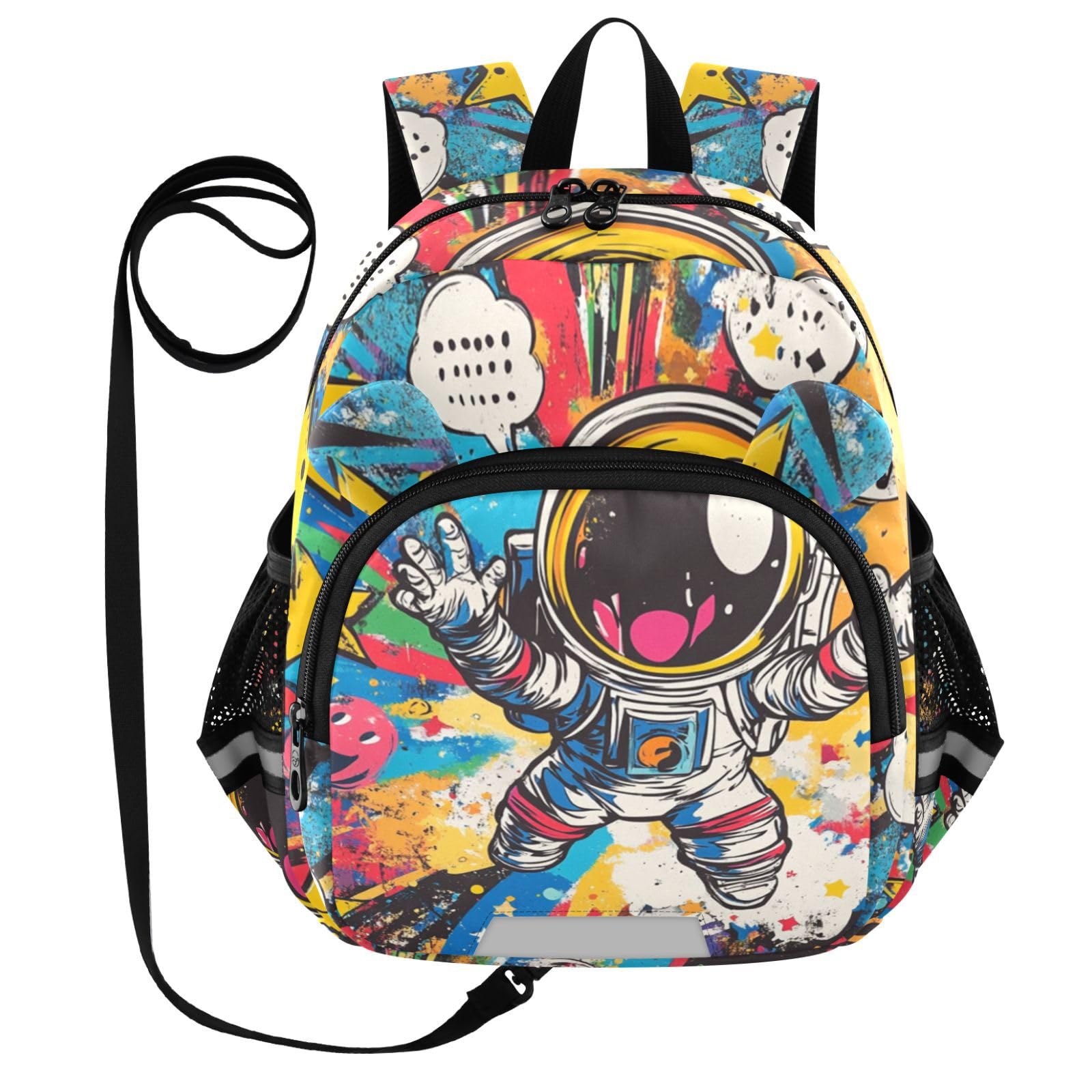 Astronaut Star Speech Colorful Toddler Harness Backpack for Boys Girls 3-6 Years Kids Backpack with Anti Lost Safety Leash Child Leash Backpack for Walking Preschool Travel