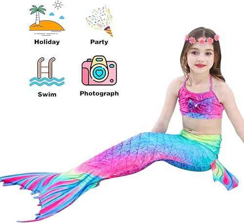 Vista 5 de Newland 4 Pcs Girls Swimsuit Mermaid Tails for Swimming Princess Bikini Bathing Suit Set