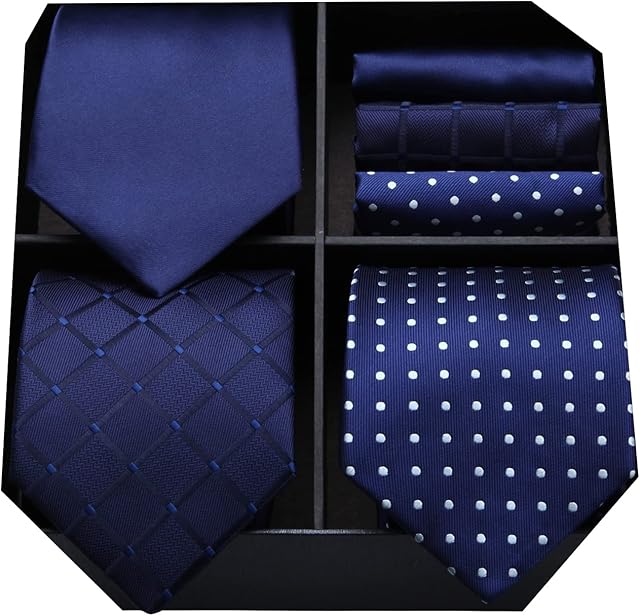 HISDERN Lot 3 PCS Classic Elegant Men's Silk Tie Set Necktie & Pocket Square - Multiple Set