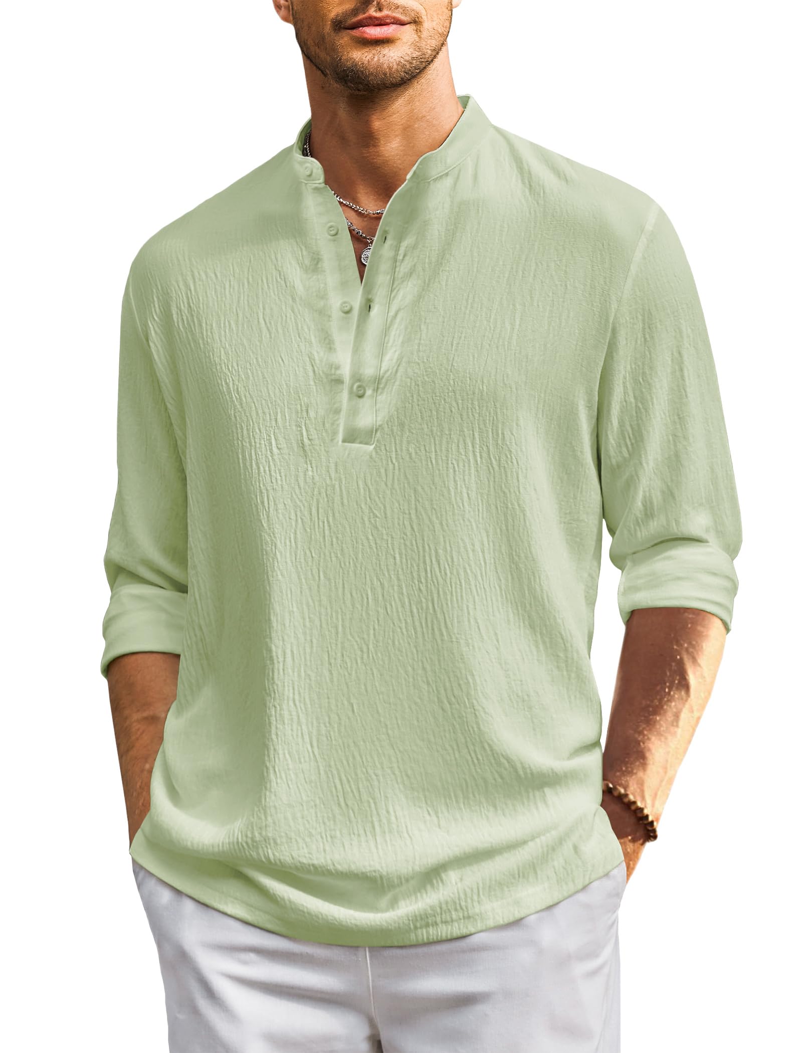 COOFANDYMen's Casual Henley Shirts Long Sleeve Hippie Beach T Shirts Yoga Summer Top