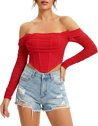 Long Sleeve Corset Top Off Shoulder Y2K Bustier