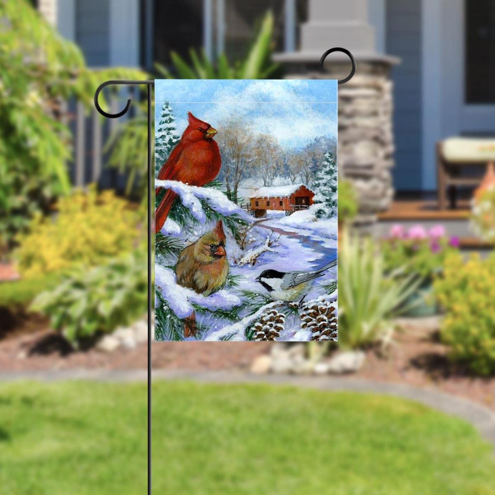 Winter-Weihnachtsflagge 71x102 Cm – Doppelseitig Mit Weihnachtsvogel & Tannenzweigen, Wetterfest, Für Garten & Terrasse