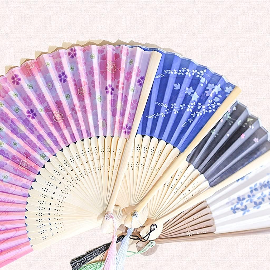 Folding Fan Antique Folding Fan, Women's Antique Folding Fan, Chinese Style Portable Classic Folding Fan with Tassels Home Ceremonial Decorative Folding Fan (Color: C)
