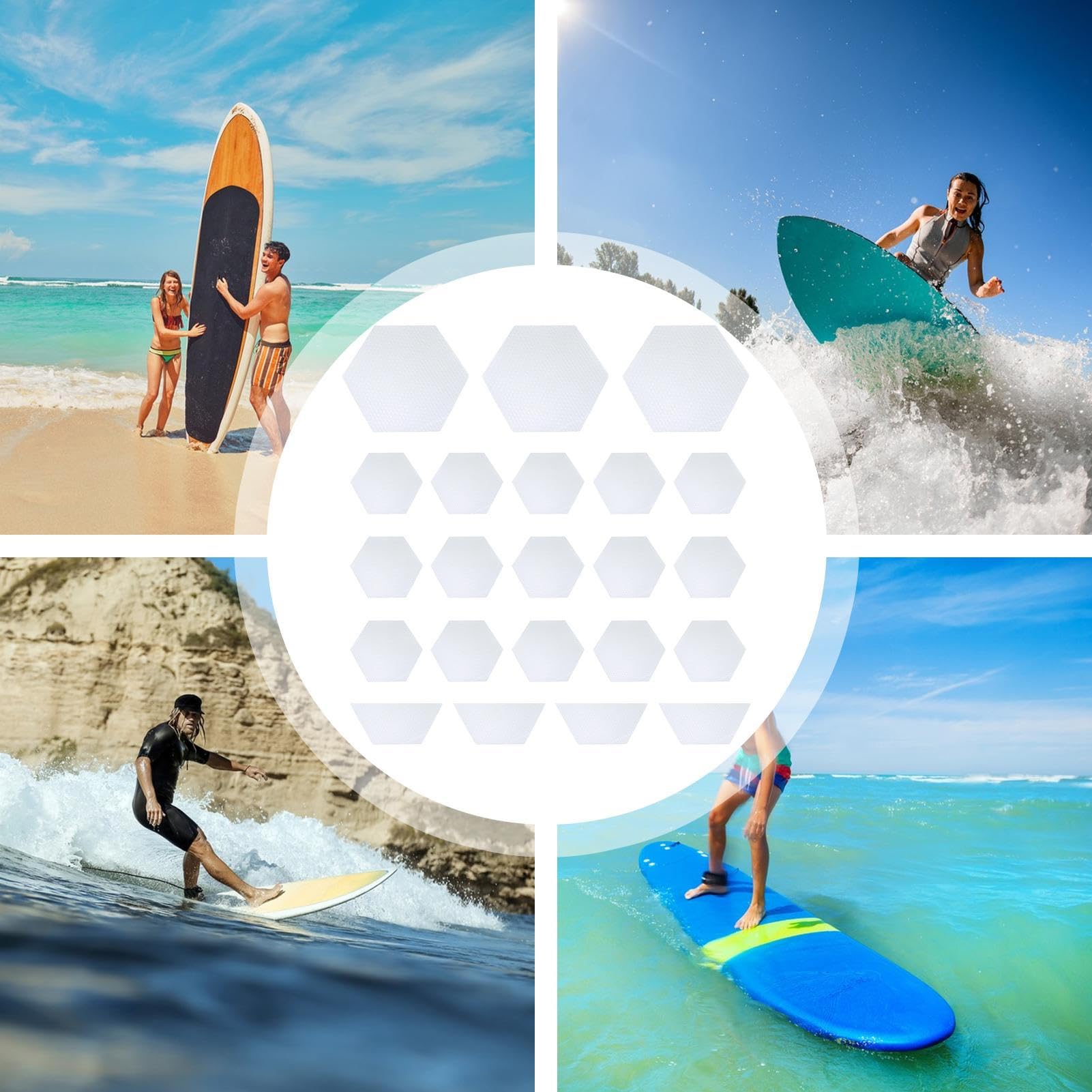 Antidérapante pour Surf | 22 Pièces Revêtement Hexagonal Antidérapant De Planche,Grips De Pont Avec Rembourrage Pour Surf - pour Kitesurf Shortboard Skimboard Sports Nautiques Hommes et Femmes