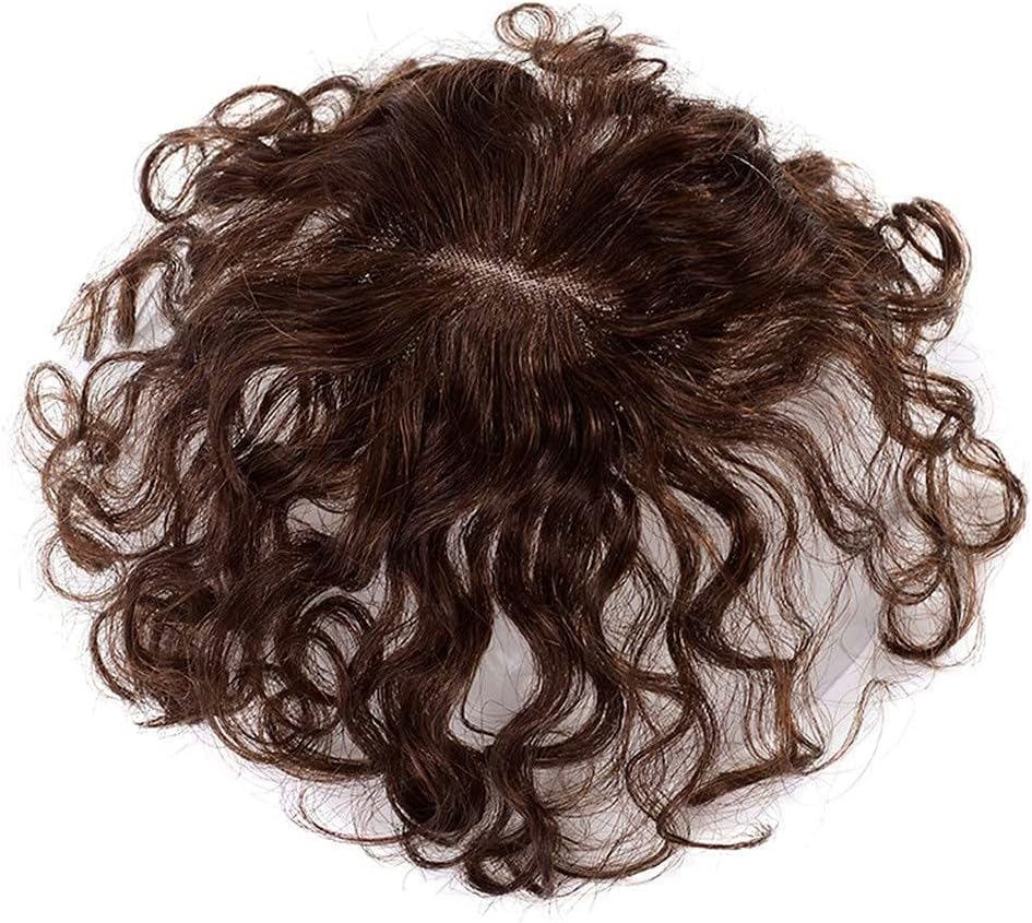 Maery Curly Human Hair Topper Top Hair Piece Wiglet Hairpieces for Thinning Hair,2.7x3.1" Hand Woven Invisible Topper Hair Pieces Women Toupee Human Hair Piece 12" Light Brown