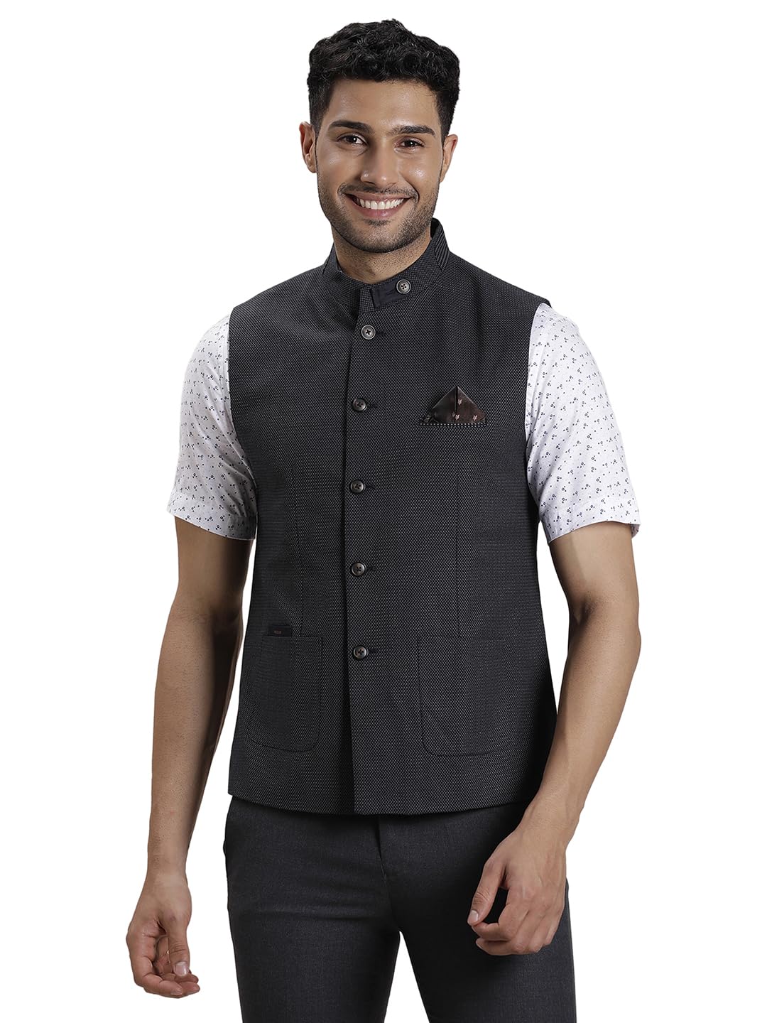 turtle Men Poly Viscose Stretch Self Design Slim Fit Black Nehru Jacket-picture-46