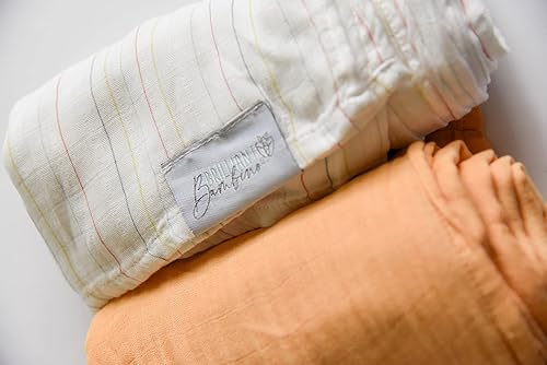 Manta para bebé - Paquete de 2  Rayas retro + juego dorado bohemio  Mezcla de algodón de muselina  Productos esenciales para recién nacidos  Niños y