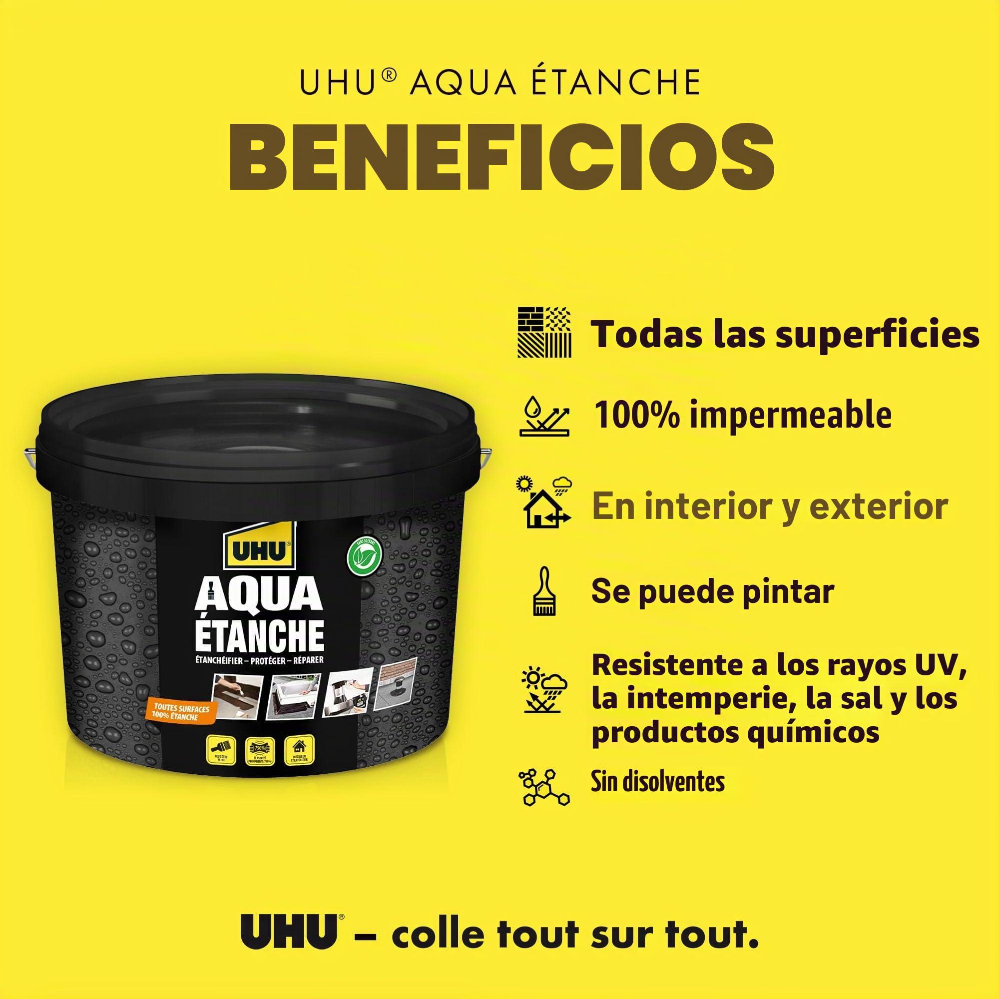 UHU Caucho Líquido - Revestimiento a base de caucho para sellar, proteger y reparar de forma estanca.Sin disolventes. 5 l